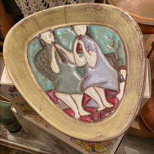 MCM Signed Harris Strong Artistic Ceramic Wall Plate with Abstract Design